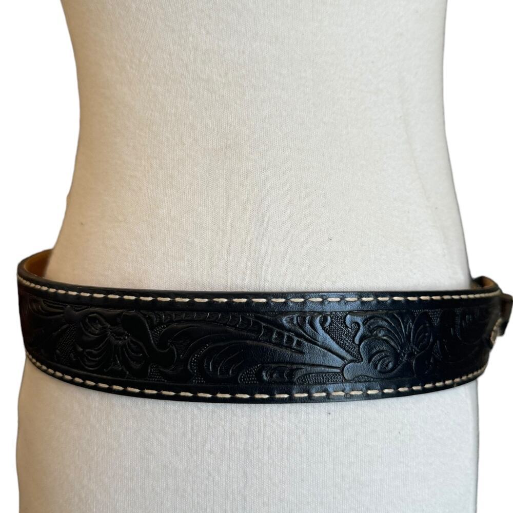 Vintage Tony Llama Black Tooled Leather Belt - Picture 7 of 9